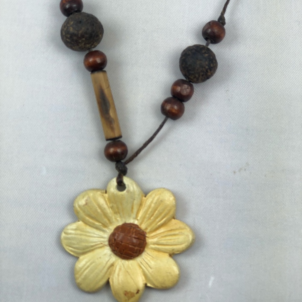 Sunflower Ceramic & Leather Necklace